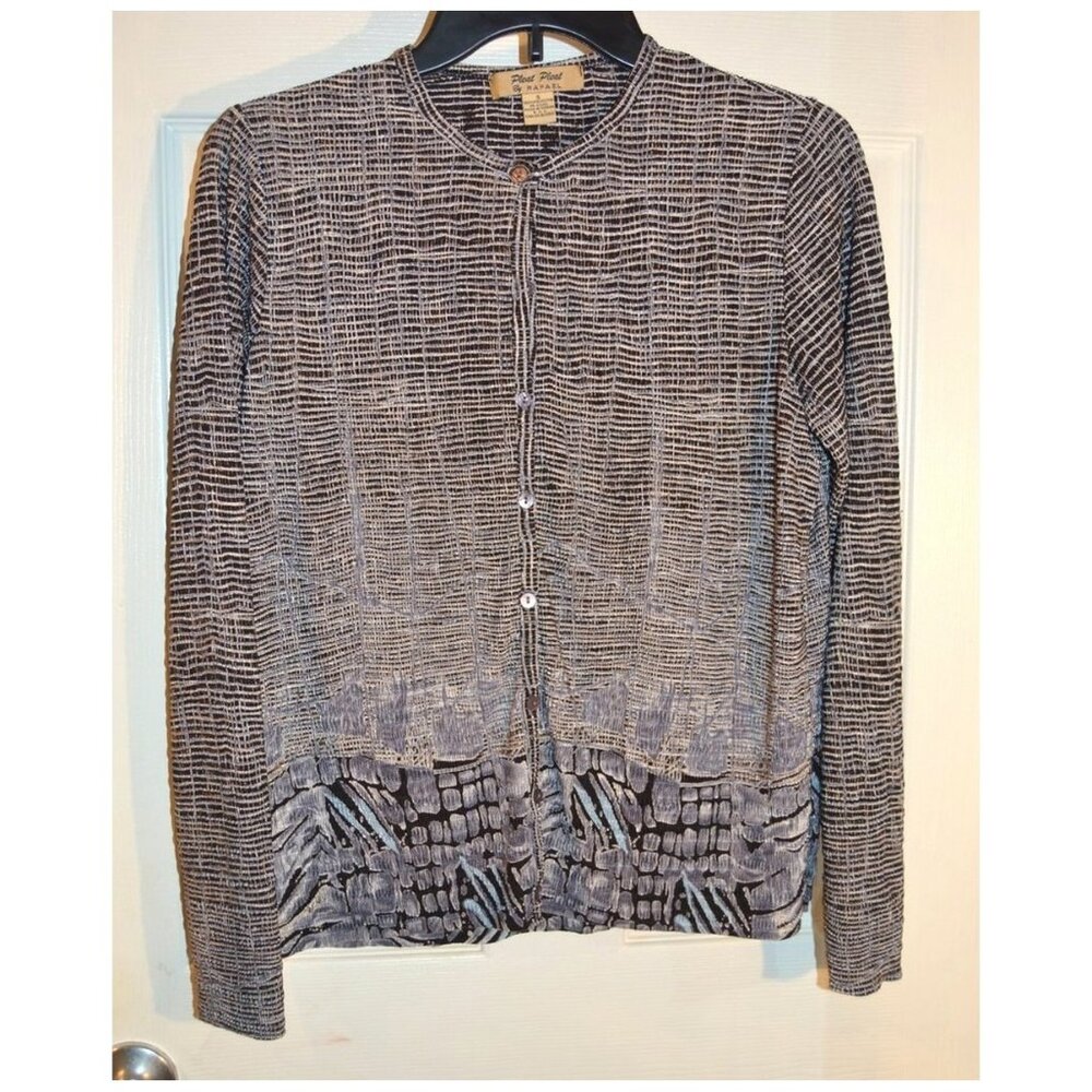 Pleat Pleat by Raphael Long Sleeve Grass Cloth Pattern Blouse Top Shirt Size S